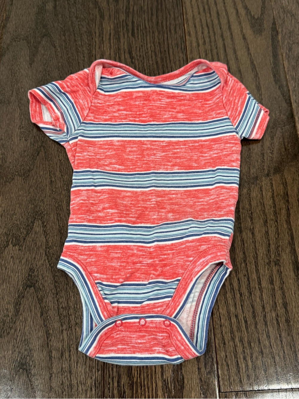 Old Navy Red Striped Baby One-Piece Bodysuit with Blue Accents (6-12 mo)